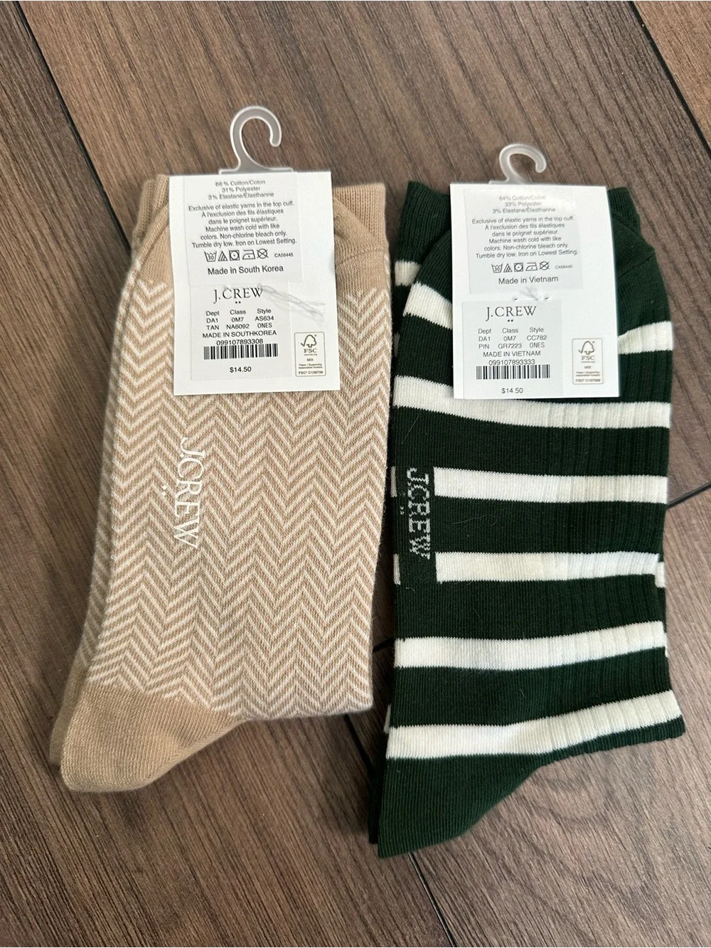 J. Crew Women’s Trouser Socks - Beige Herringbone & Green/White Stripe
